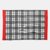 Zwart-wit geruit met rode rand keukendoek theedoek (Horizontaal)