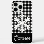 Zwart-wit geruit met sneeuwvlokken en eigen naam Case-Mate iPhone case (Achterkant)