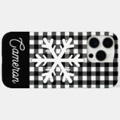 Zwart-wit geruit met sneeuwvlokken en eigen naam Case-Mate iPhone case (Achterkant (horizontaal))