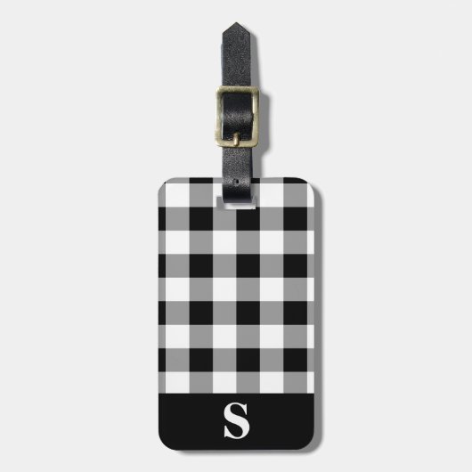 Zwart-wit geruit monogram bagagelabel (Voorkant verticaal)