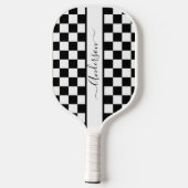 Zwart + Wit Geruit Monogram Patroon Pickleball Paddle (Achterkant)