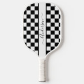 Zwart + Wit Geruit Monogram Patroon Pickleball Paddle (Voorkant)