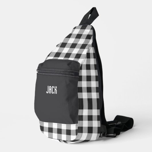 Zwart-wit geruit monogram sling bag (Rechterhoek)