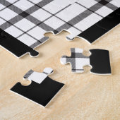 Zwart & Wit Geruit Monogram Trouwen Legpuzzel (Zijkant)
