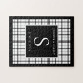 Zwart & Wit Geruit Monogram Trouwen Legpuzzel (Horizontaal)