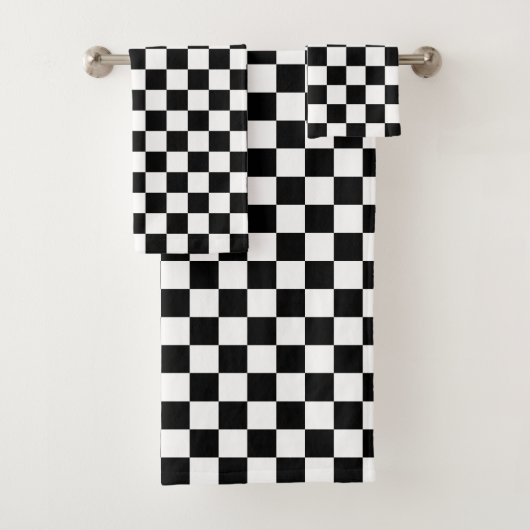 Zwart-wit geruit motief bad handdoek (Insitu)