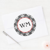 Zwart-wit geruit patroon bewerkbaar monogram ronde sticker (Envelop)