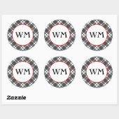 Zwart-wit geruit patroon bewerkbaar monogram ronde sticker (Vel)