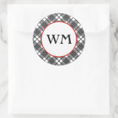 Zwart-wit geruit patroon bewerkbaar monogram ronde sticker (Tas)
