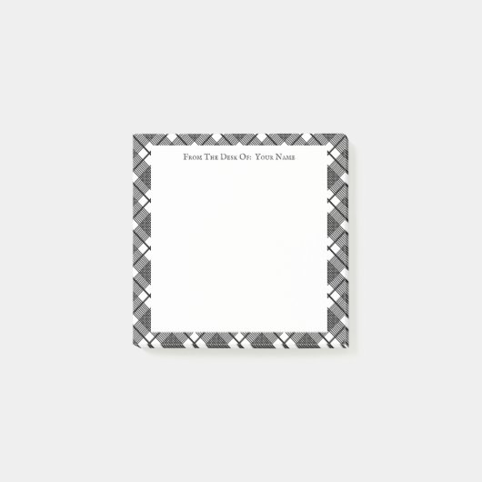 Zwart-wit geruit patroon bewerkbare stickies post-it® notes (Voorkant)