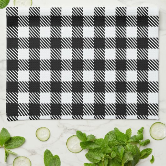 Zwart-wit geruit patroon Buffalo Plaid Theedoek (Gevouwen)