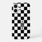 Zwart Wit Geruit Patroon met Monogram iPhone 16 Hoesje (Achterkant)