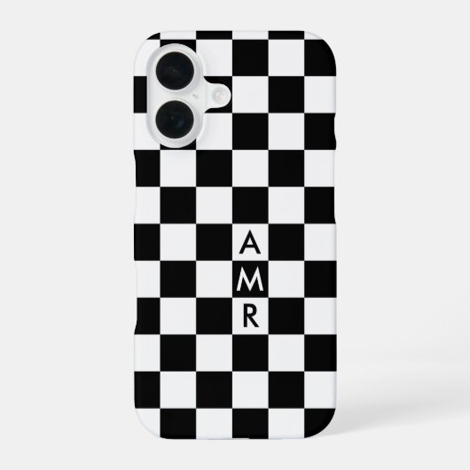Zwart Wit Geruit Patroon met Monogram iPhone 16 Hoesje (Achterkant)