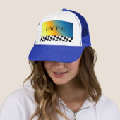 Zwart-wit geruit raceontwerp trucker pet (In situ)