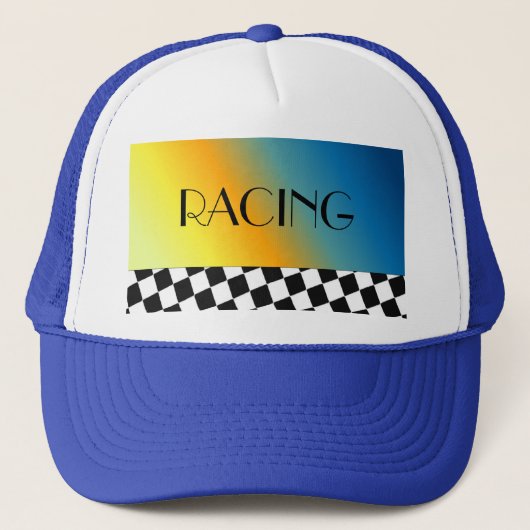 Zwart-wit geruit raceontwerp trucker pet (Voorkant)