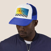 Zwart-wit geruit raceontwerp trucker pet (In situ)
