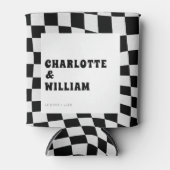 Zwart-wit geruit Retro bruiloft gunsten Blikjeskoeler (Voorkant)