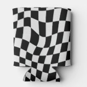 Zwart-wit geruit Retro bruiloft gunsten Blikjeskoeler (Achterkant)