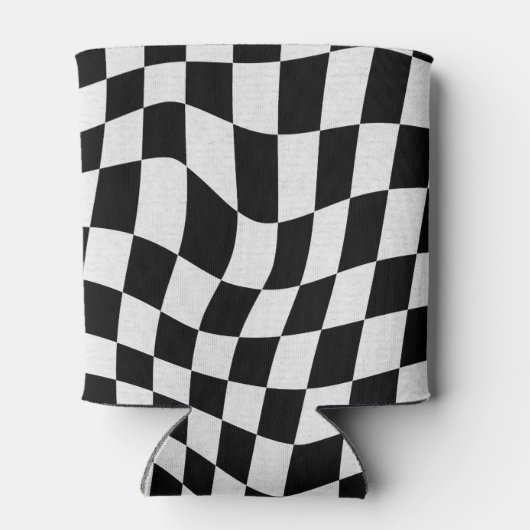 Zwart-wit geruit Retro bruiloft gunsten Blikjeskoeler (Achterkant)