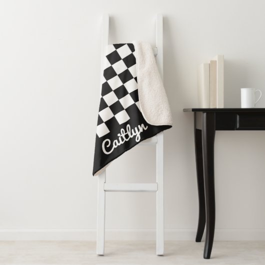 Zwart Wit Geruit Retro Modern Aanpasbaar Sherpa Deken (In situ)