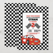 Zwart Wit Geruit Rode Raceauto 2e Verjaardagsfeest Kaart (Voorkant / Achterkant)