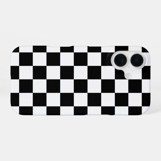 Zwart wit geruit schaakbord iPhone 16 hoesje (Achterkant horizontaal)