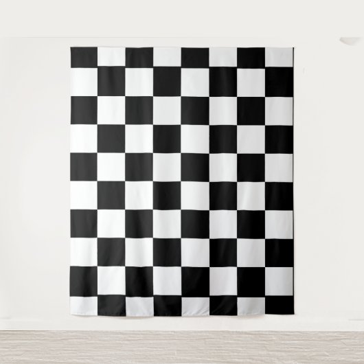 Zwart-wit geruit schaakbord wandkleed (Voorkant)