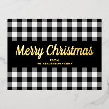 Zwart-wit geruit schrift Kerstmis goud