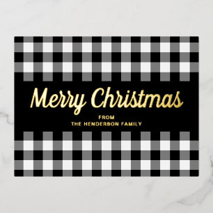 Zwart-wit geruit schrift Kerstmis goud Folie Feestdagen Briefkaart