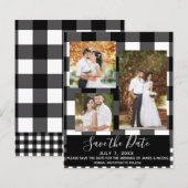 Zwart-wit geruit trouwfoto save the date (Voorkant / Achterkant)
