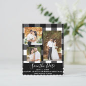 Zwart-wit geruit trouwfoto save the date (Staand voorkant)