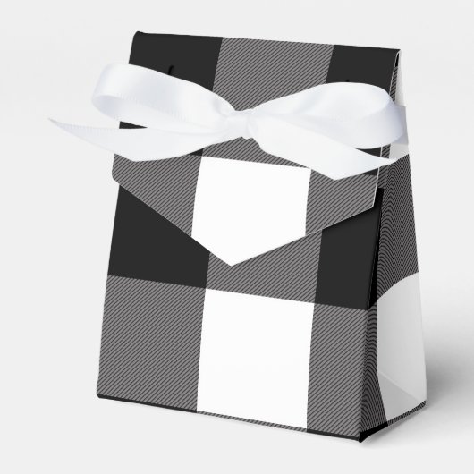Zwart & Wit geruit vierkant Buffalo Plaid Bedankdoosjes (Voorkant Zijde)