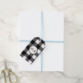 Zwart & Wit geruit vierkant Buffalo Plaid Cadeaulabel (Met Touw)