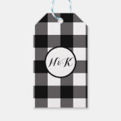 Zwart & Wit geruit vierkant Buffalo Plaid Cadeaulabel (Voorkant)