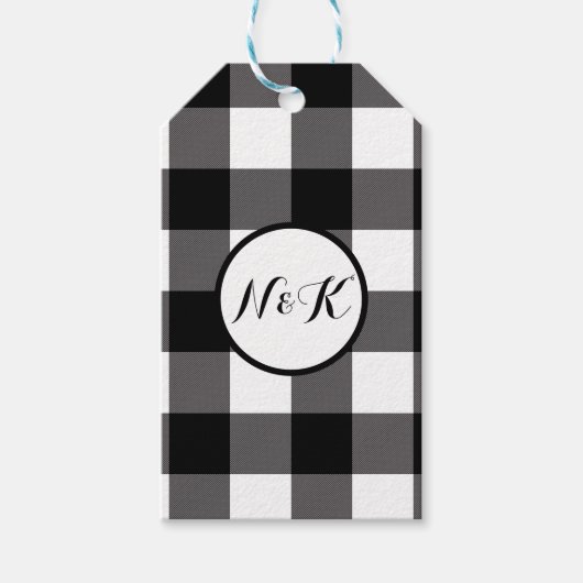Zwart & Wit geruit vierkant Buffalo Plaid Cadeaulabel (Voorkant)