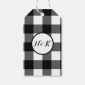 Zwart & Wit geruit vierkant Buffalo Plaid Cadeaulabel (Achterkant)