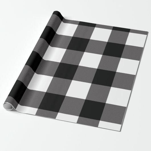 Zwart & Wit geruit vierkant Buffalo Plaid Cadeaupapier (Uitgerold)