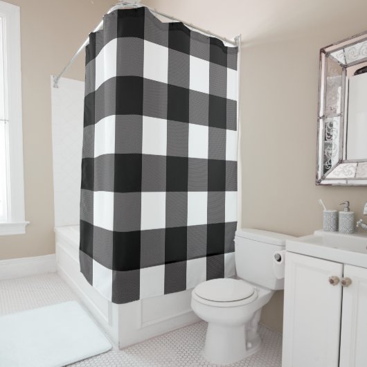 Zwart & Wit geruit vierkant Buffalo plaid Douchegordijn (In situ)