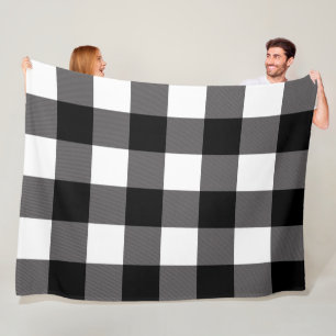 Zwart & Wit Geruit Vierkant Buffalo Plaid Fleece Deken