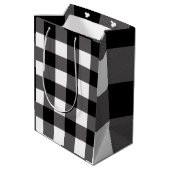 Zwart & Wit geruit vierkant Buffalo Plaid Medium Cadeauzakje (Achterkant Gekanteld)