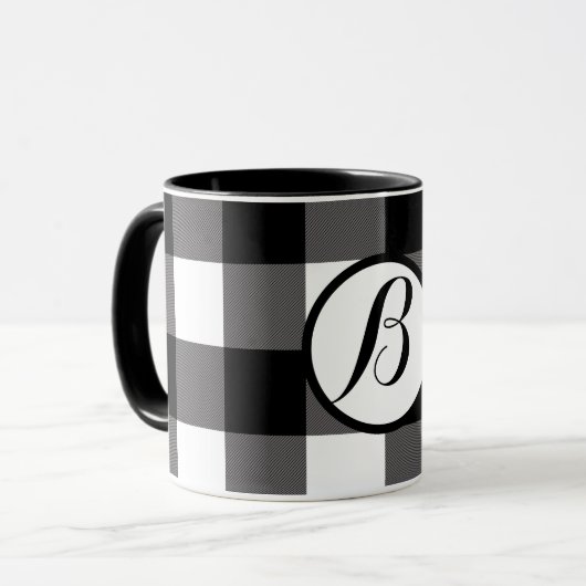 Zwart & Wit geruit vierkant Buffalo Plaid Mok (Voorkant links)