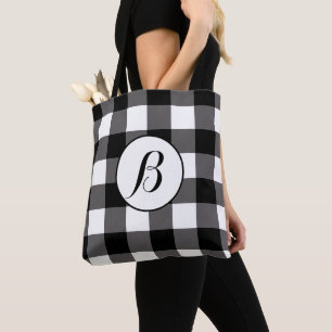 Zwart & Wit Geruit Vierkant Buffalo Plaid Tote Bag