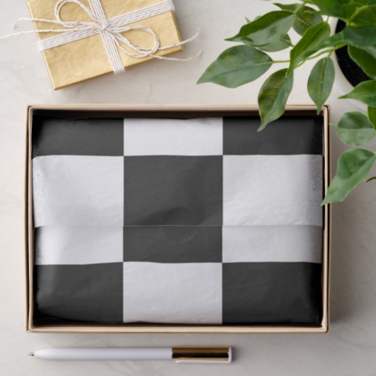 Zwart wit geruit vierkanten monogram Initiaal Tissuepapier (Geschenk)