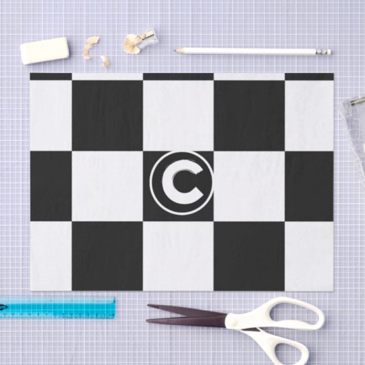 Zwart wit geruit vierkanten monogram Initiaal Tissuepapier (Craft)