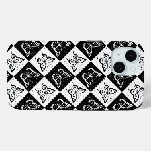 Zwart wit geruit vlinderontwerp Case-Mate iPhone case (Achterkant (horizontaal))