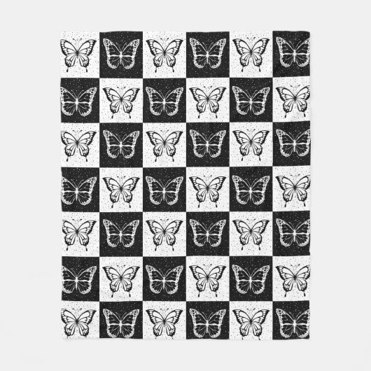 Zwart wit geruit vlinderontwerp fleece deken (Voorkant)