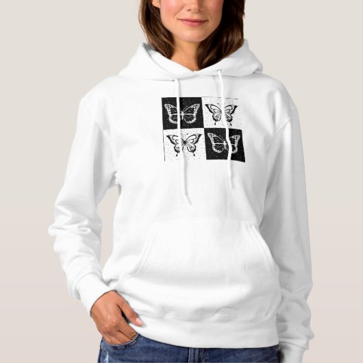 Zwart wit geruit vlinderontwerp hoodie (Voorkant)