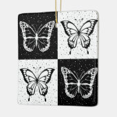 Zwart wit geruit vlinderontwerp keramisch ornament (Links)