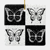 Zwart wit geruit vlinderontwerp keramisch ornament (Achterkant)