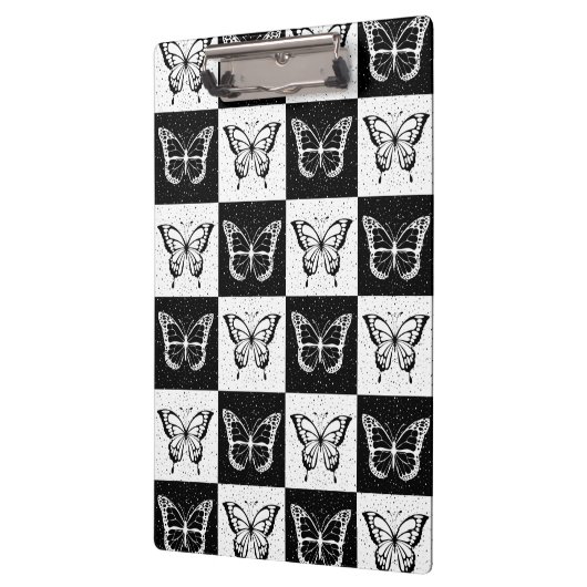 Zwart wit geruit vlinderontwerp klembord (Links)